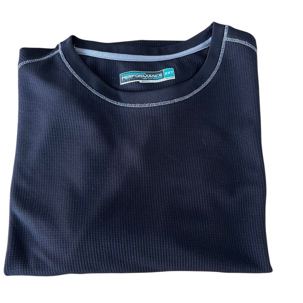 Roundtree&Yorke Performance Waffle Knit Thermal Shirt Mens 2XT Black Long Sleeve